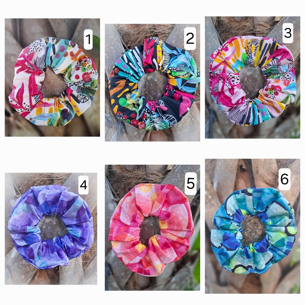 ONE Scrunchie 100% Cotton Abstract Blue Black Green Orange Pink Prints